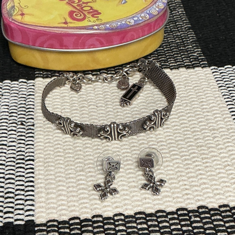 Brighton euc heavenly cross silver bracelet earrings matching 2 piece bundle set